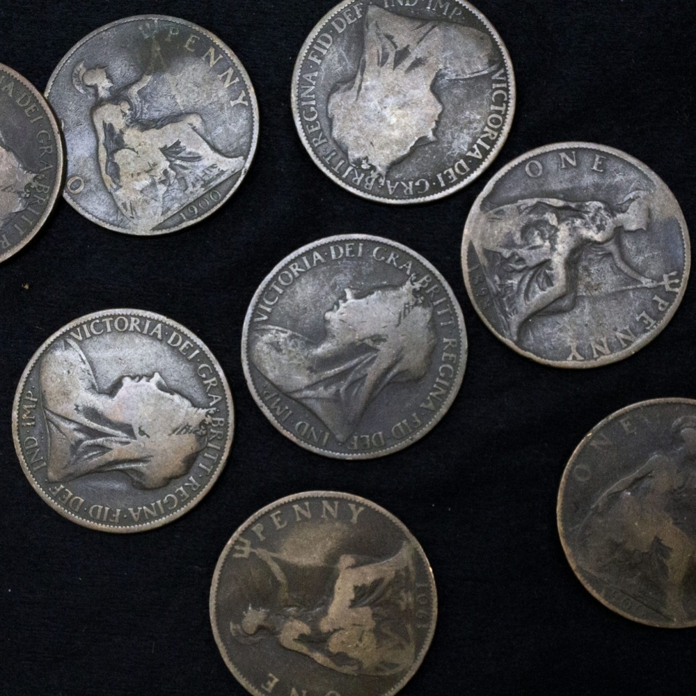 Lot Of 12: Great Britain (VG-F) Queen Victoria: 1 Penny 1837-1901